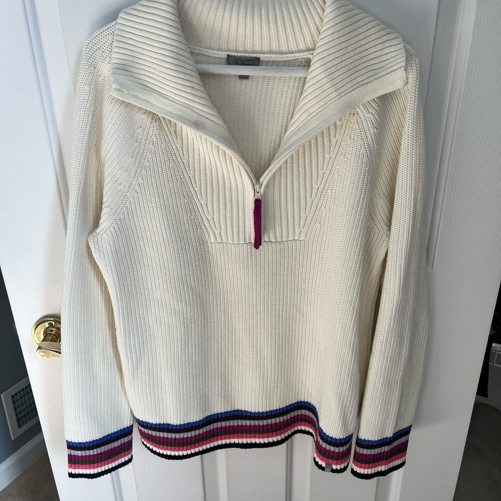 Women's Cream Sweater with Striped Accents